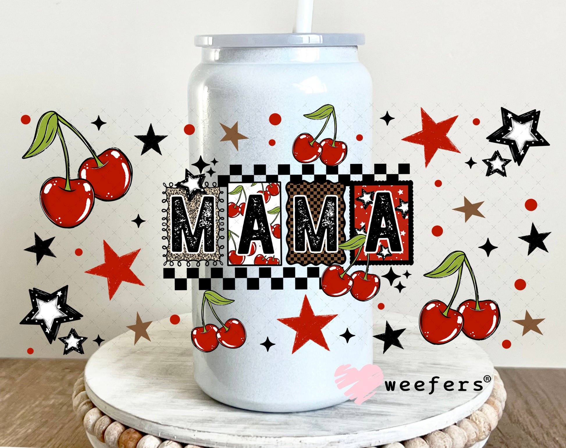 UV DTF Cup Wrap – Mama Red Cherries 16oz Glass Can Generic Weefers