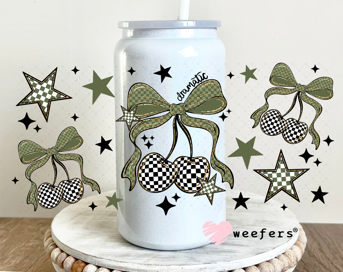 UV DTF Cup Wrap – Camouflage and Checkered Cherries 16oz Glass Can Generic Weefers