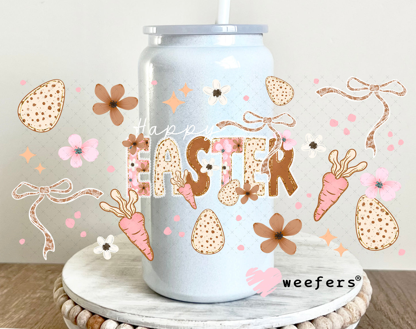 UV DTF Cup Wrap – Happy Easter Neutral Tones 16oz Glass Can Generic Weefers