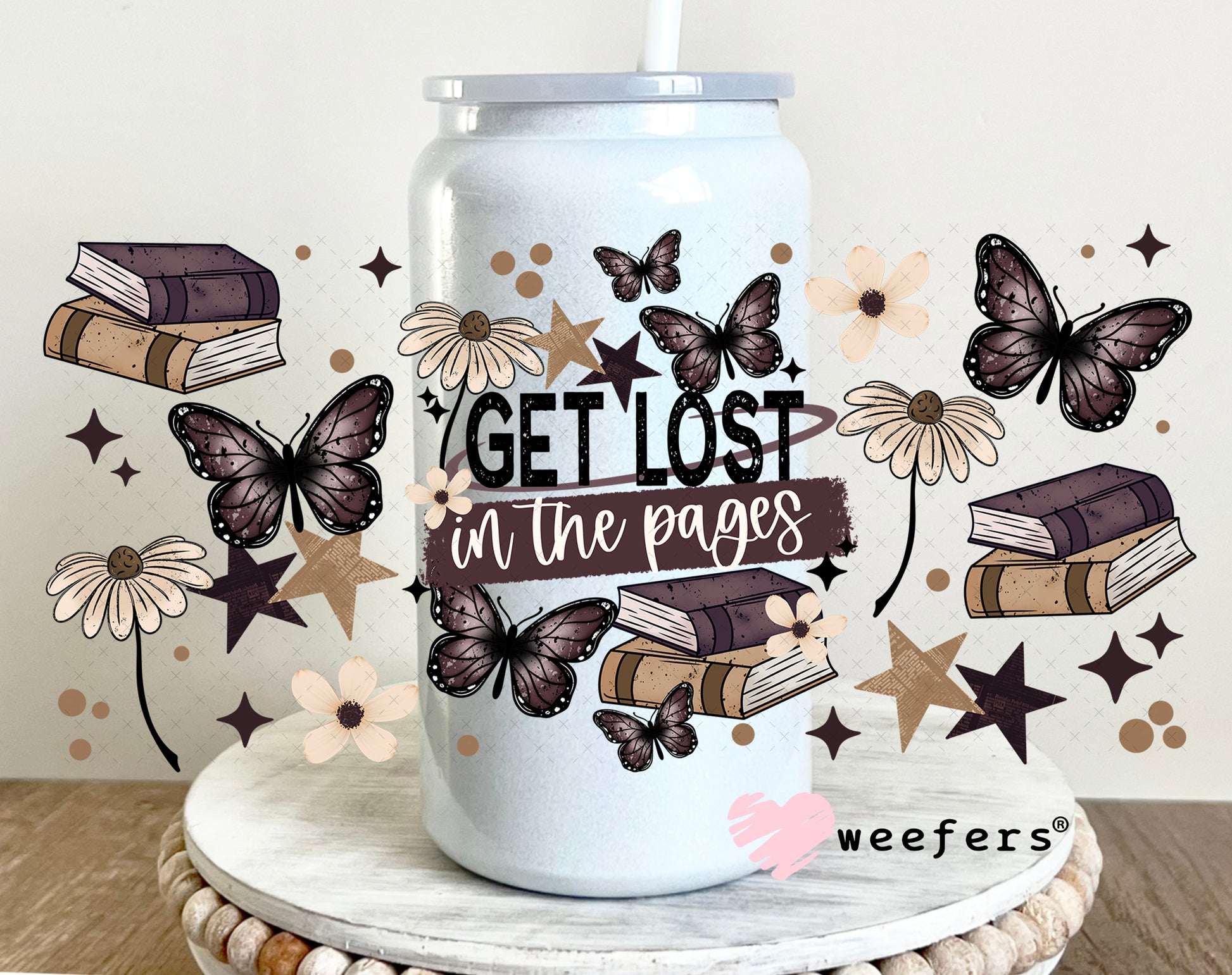 UV DTF Cup Wrap – Get Lost in The Pages 16oz Glass Can Generic Weefers