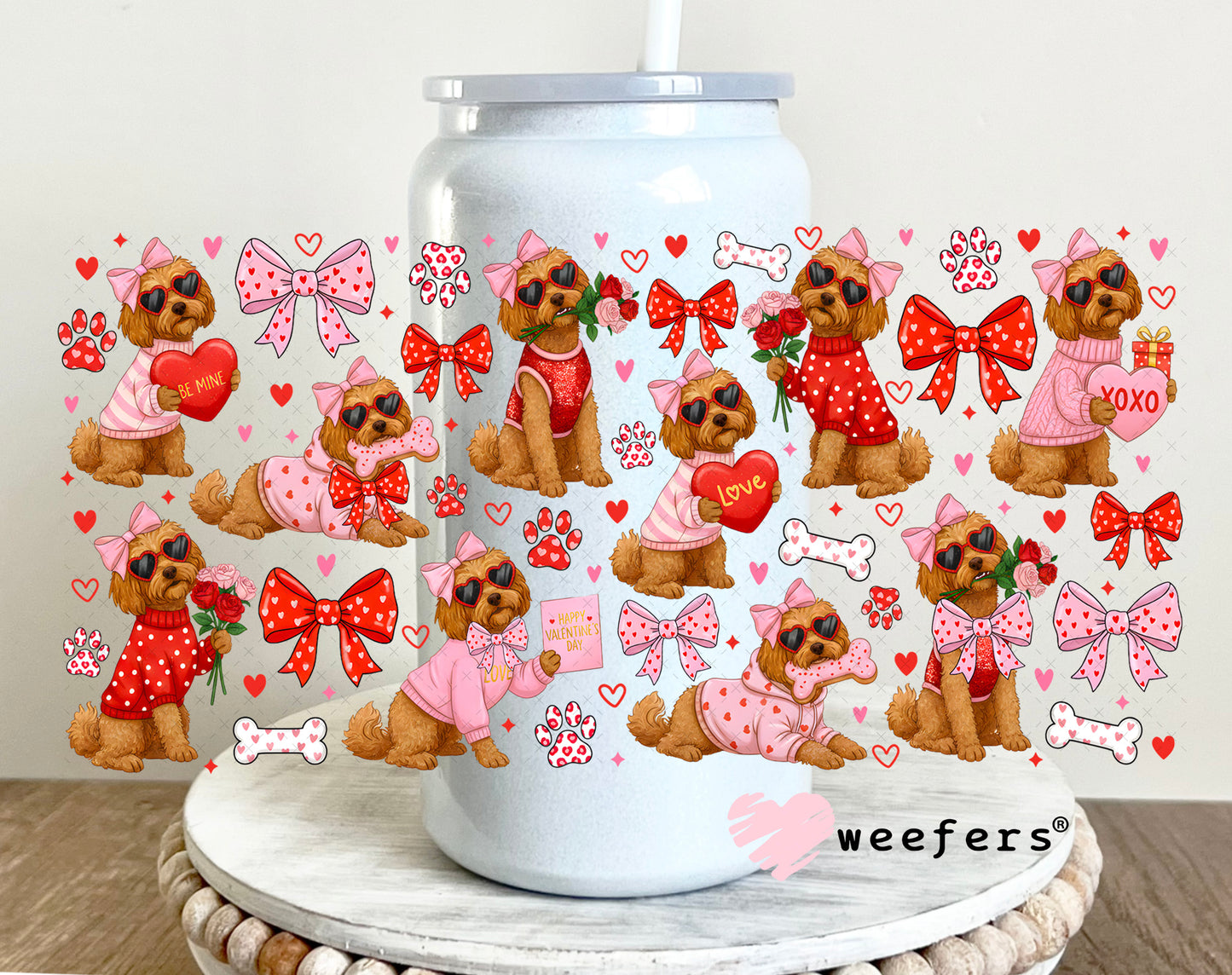 UV DTF Cup Wrap – Goldendoodle Valentine's Day 16oz Glass Can Generic Weefers