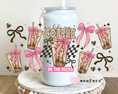UV DTF Cup Wrap – I Like My Coffee on the Rocks 16oz Glass Can Generic Weefers