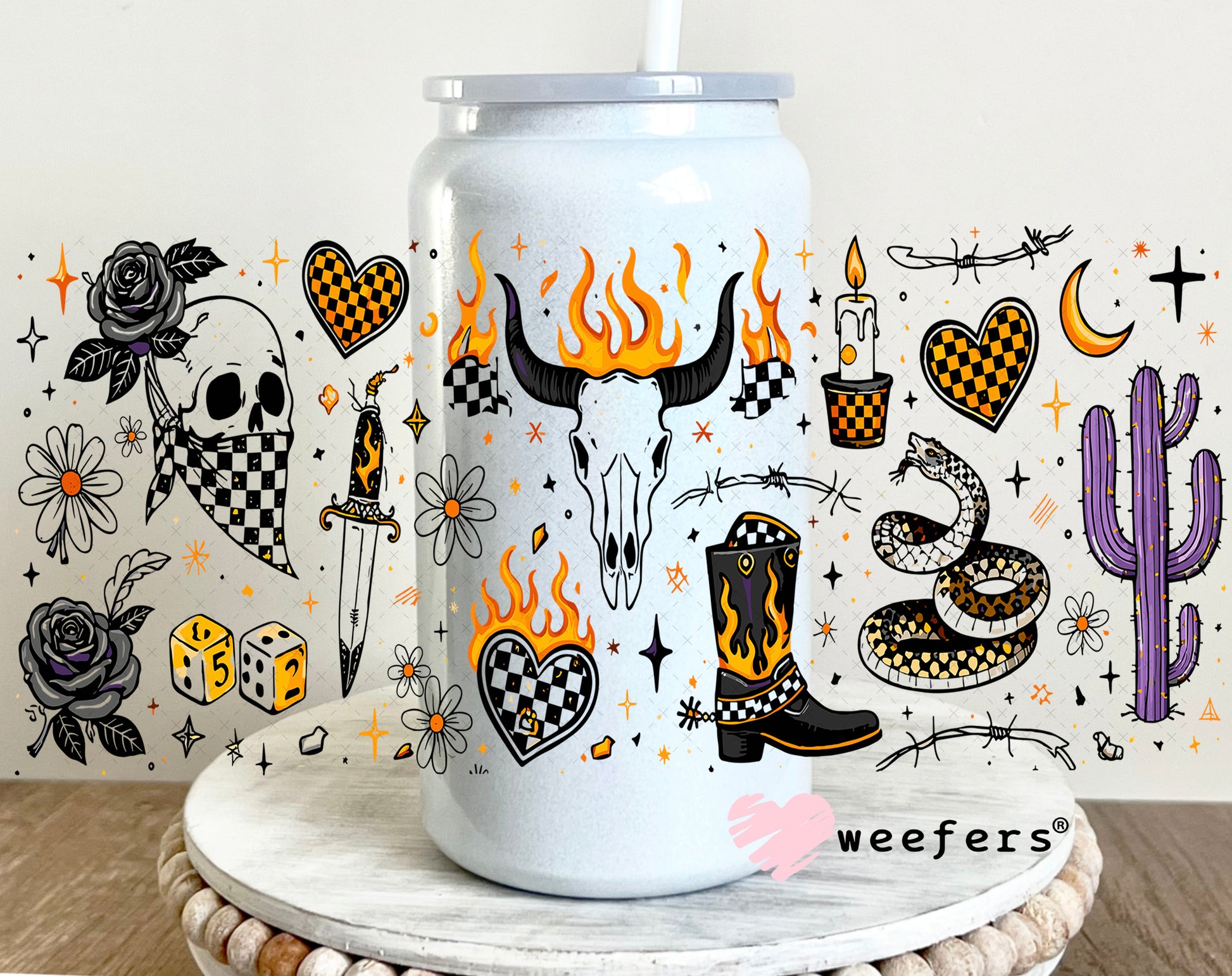 UV DTF Cup Wrap – Western Orange and Black 16oz Glass Can Generic Weefers