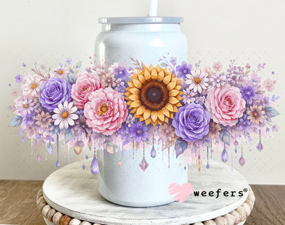 UV DTF Cup Wrap – Pink and Purple florals 16oz Glass Can Generic Weefers