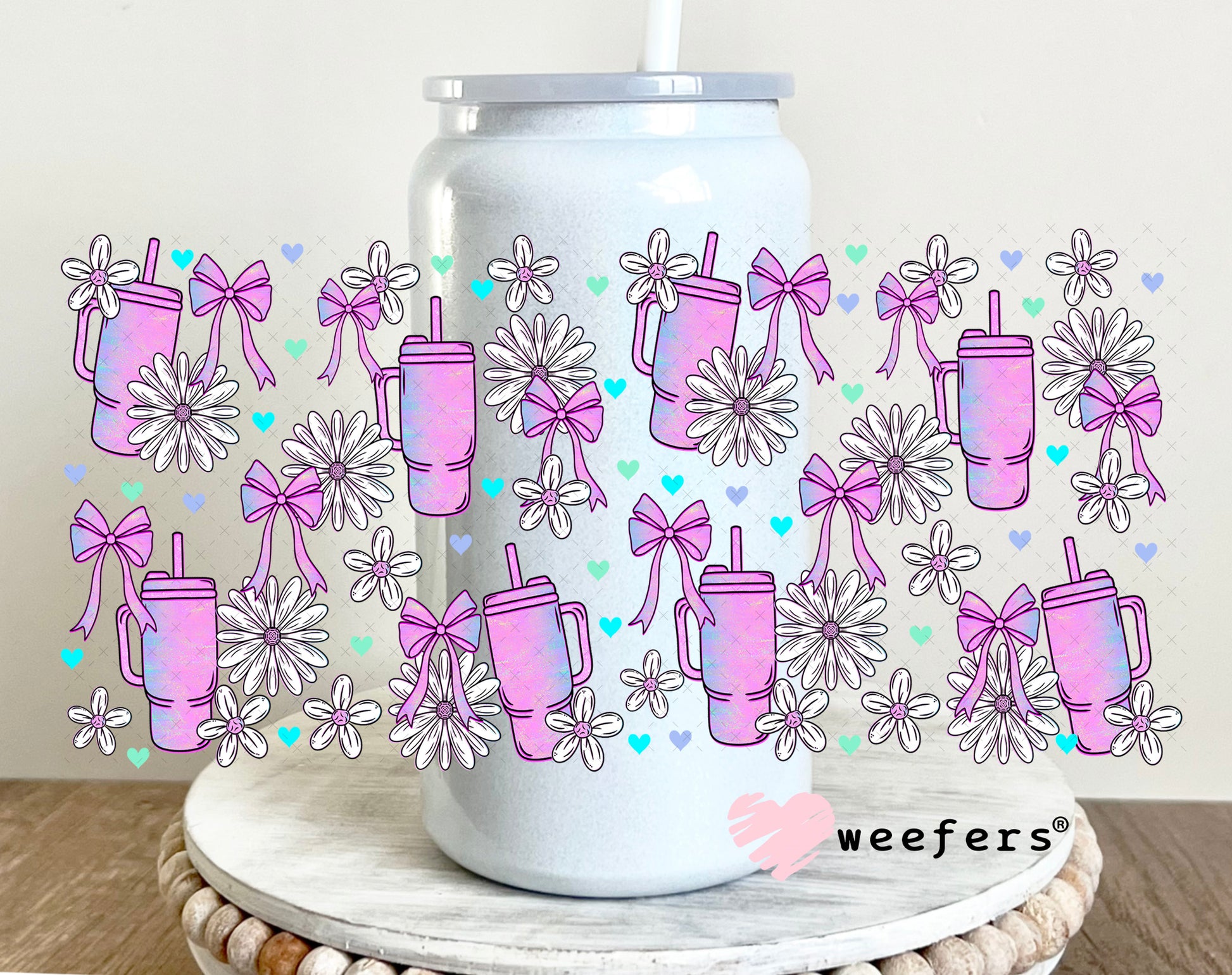 UV DTF Cup Wrap – Purple Tumblers and White Flowers 16oz Glass Can Generic Weefers