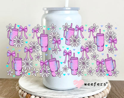 UV DTF Cup Wrap – Purple Tumblers and White Flowers 16oz Glass Can Generic Weefers
