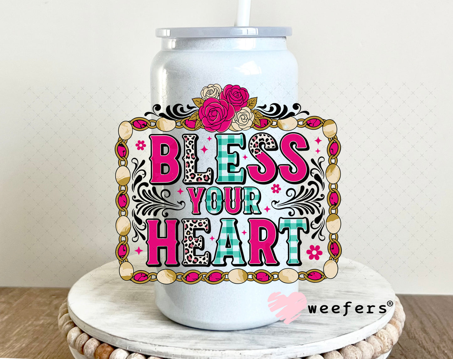 UV DTF Decal - Bless Your Heart 16oz Glass Can Generic Weefers