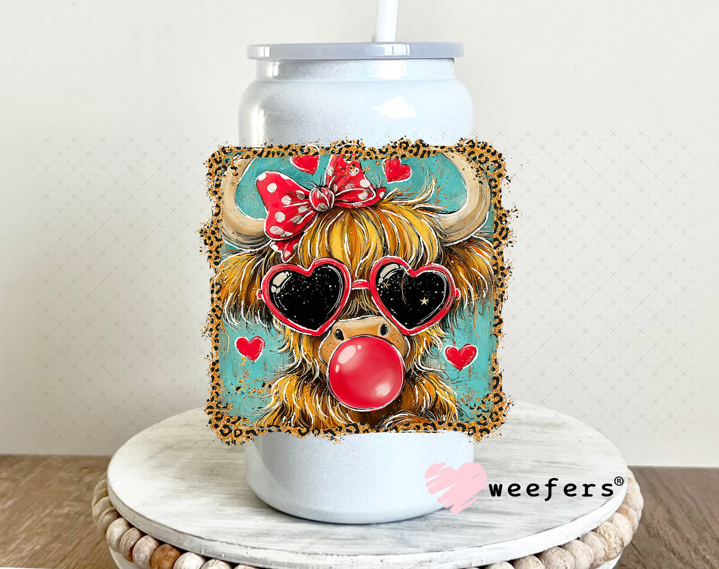 UV DTF Decal - Bougie Red Bubble Cow 16oz Glass Can Generic Weefers