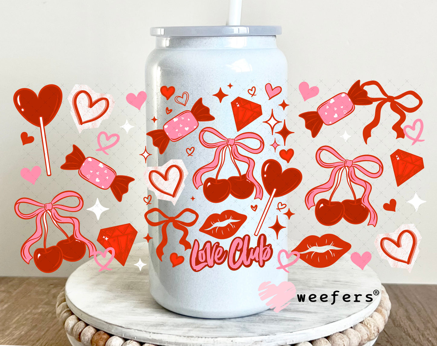 UV DTF Cup Wrap – Valentine Love Club 16oz Glass Can Generic Weefers