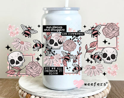 UV DTF Cup Wrap – Our Stories and Struggles are Different 16oz Glass Can Generic Weefers