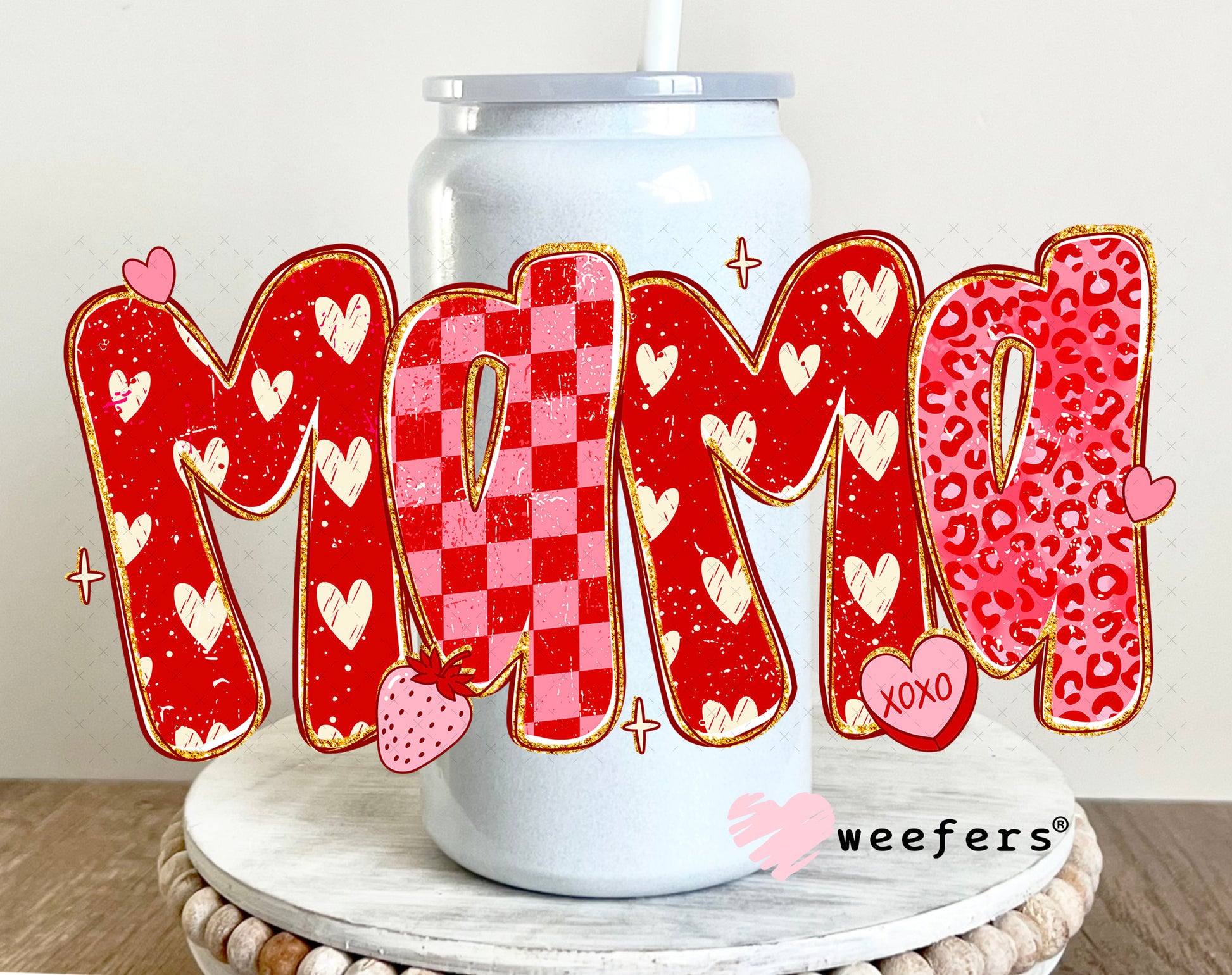 UV DTF Decal - Mama Valentine's Day 16oz Glass Can Generic Weefers