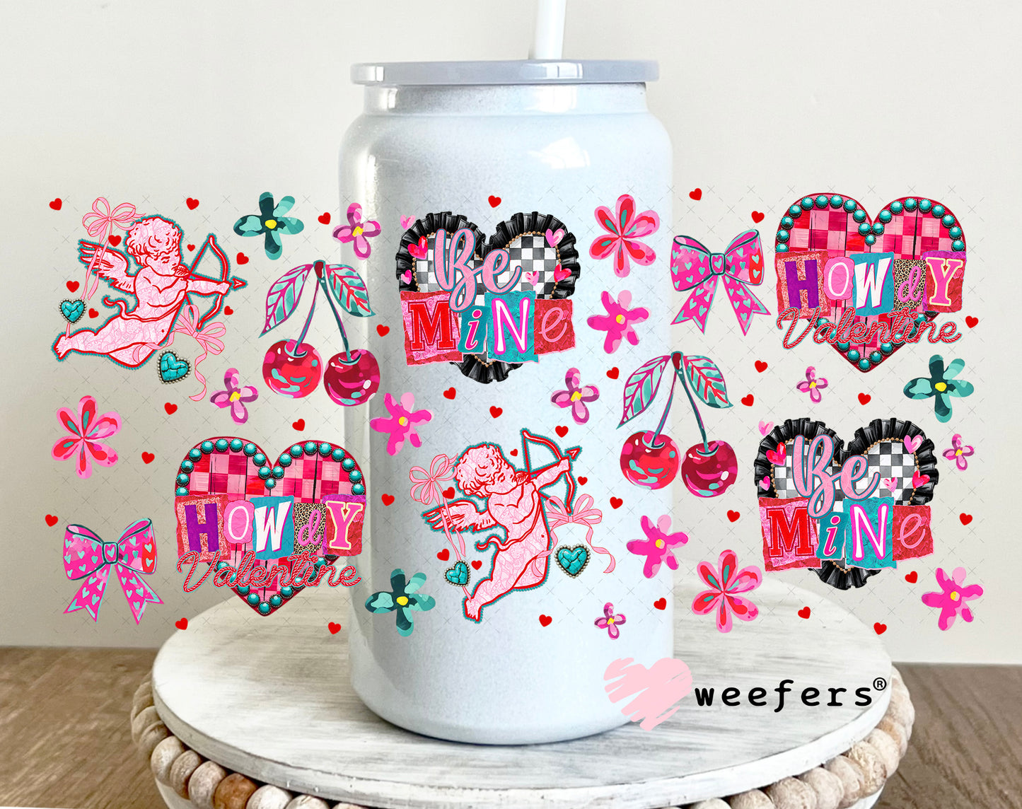 UV DTF Cup Wrap – Cupid Howdy Valentine - Weefers Exclusive 16oz Glass Can Generic Weefers
