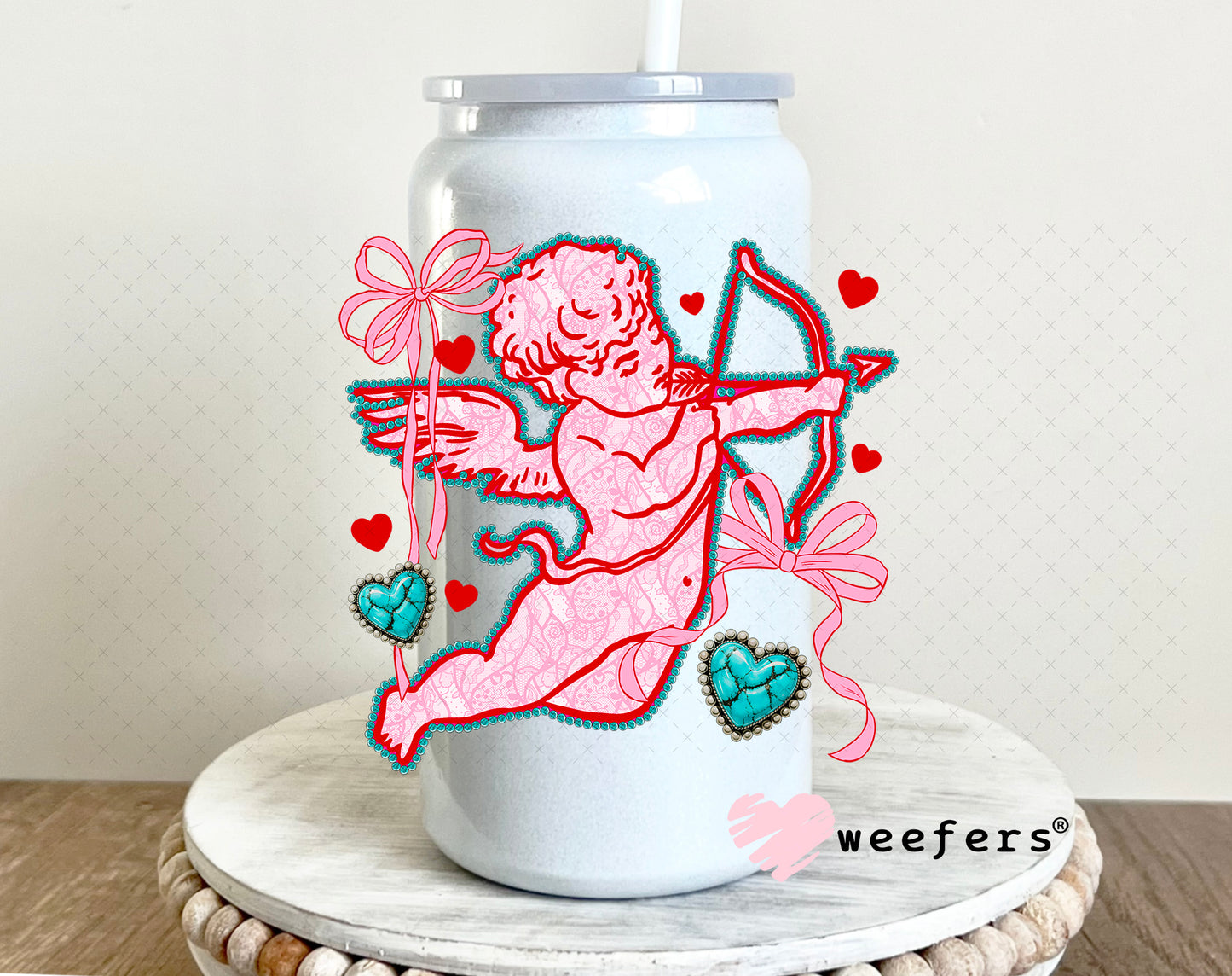 UV DTF Decal -Cupid Valentine's Day 16oz Glass Can Generic Weefers