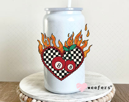 UV DTF Decal - Fire Heart Eight Balls 16oz Glass Can Generic Weefers