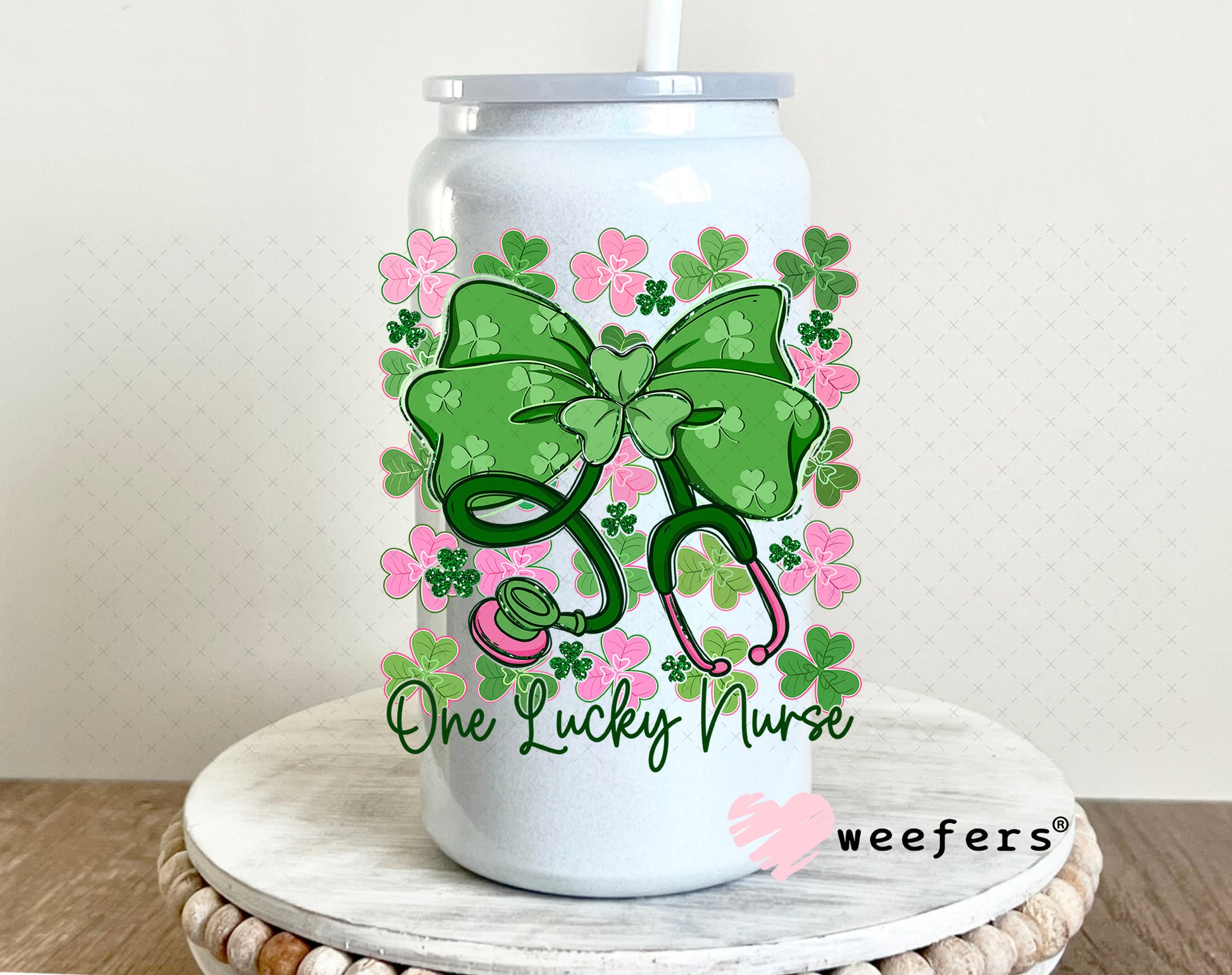 UV DTF Decal - One Lucky Nurse St. Patrick's Day 16oz Glass Can Generic Weefers