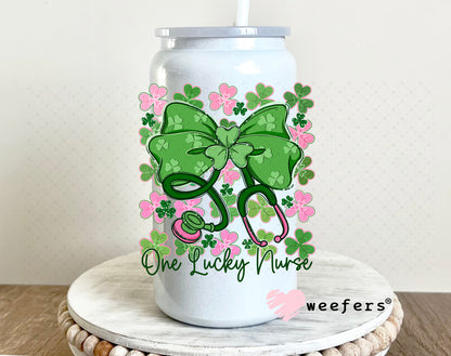 UV DTF Decal - One Lucky Nurse St. Patrick's Day 16oz Glass Can Generic Weefers