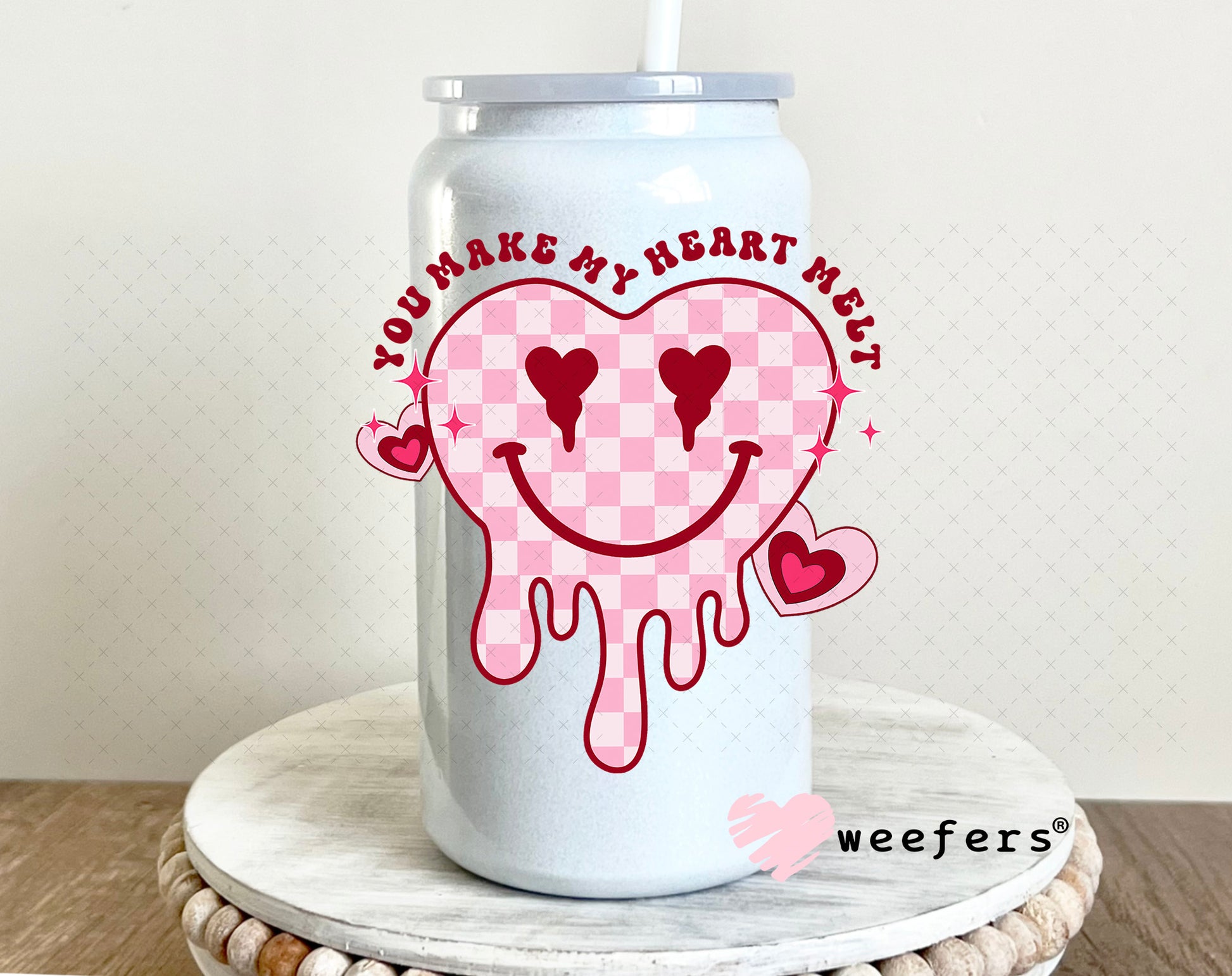 UV DTF Decal - You Make My Heart Melt Valentine's Day 16oz Glass Can Generic Weefers