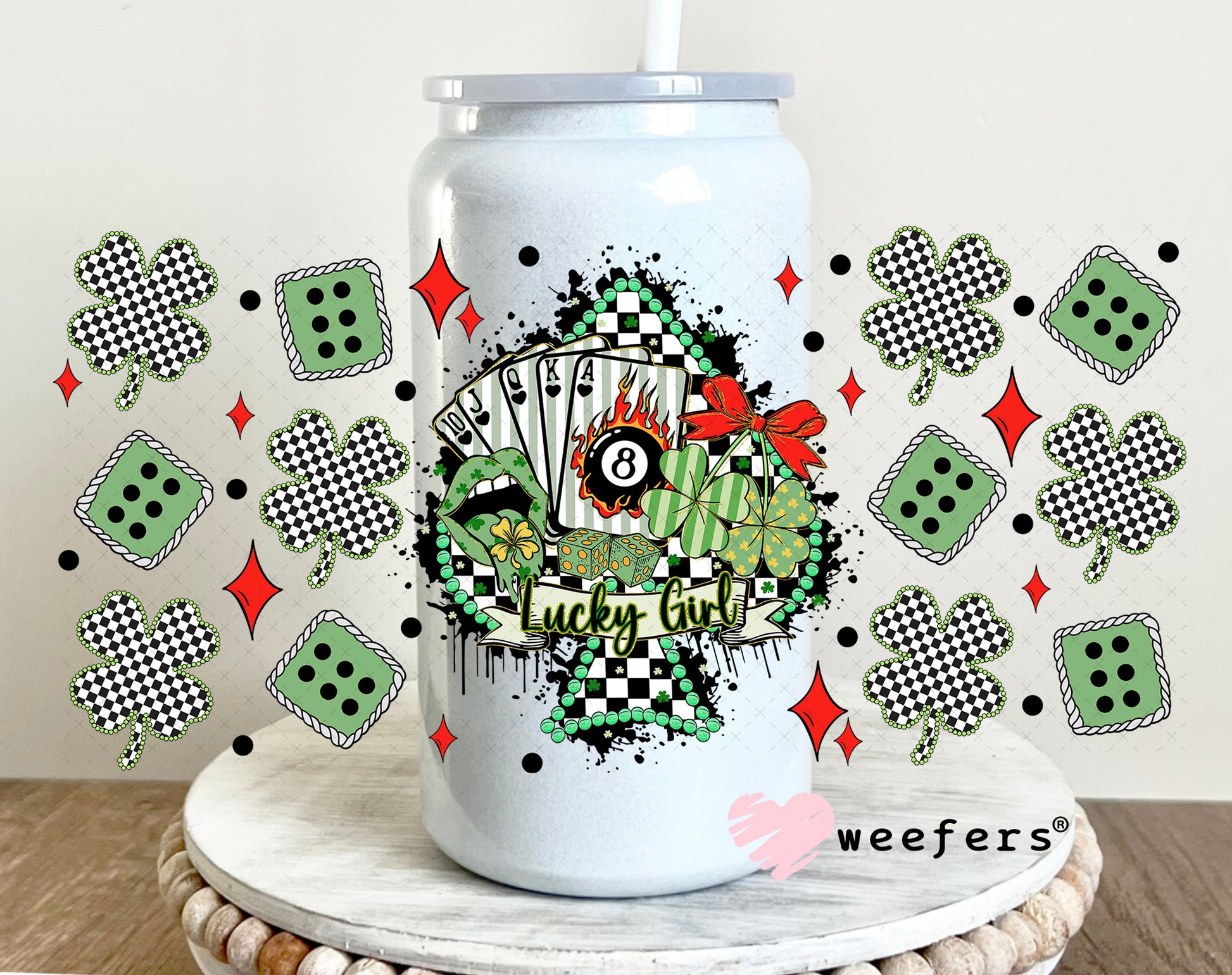 UV DTF Cup Wrap – Lucky Girl Western St Patrick's Day - Weefers Exclusive 16oz Glass Can Generic Weefers