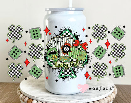 UV DTF Cup Wrap – Lucky Girl Western St Patrick's Day - Weefers Exclusive 16oz Glass Can Generic Weefers