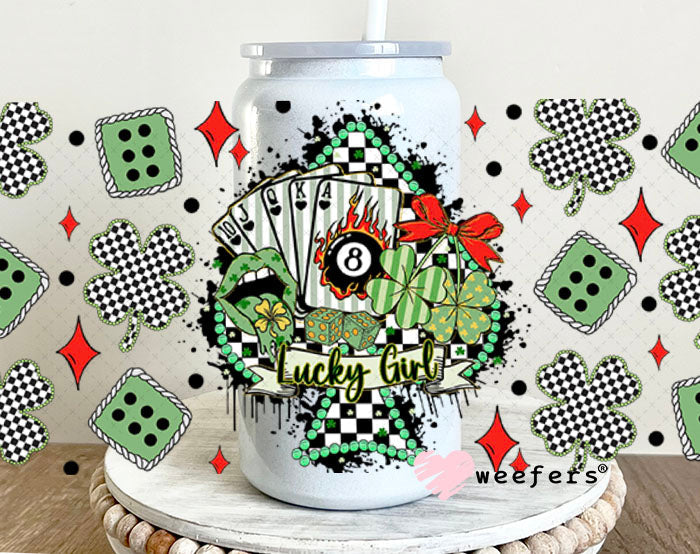 UV DTF Cup Wrap – Lucky Girl Western St Patrick's Day - Weefers Exclusive 16oz Glass Can Generic Cup Wrap Weefers