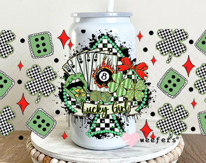 UV DTF Cup Wrap – Lucky Girl Western St Patrick's Day - Weefers Exclusive 16oz Glass Can Generic Cup Wrap Weefers