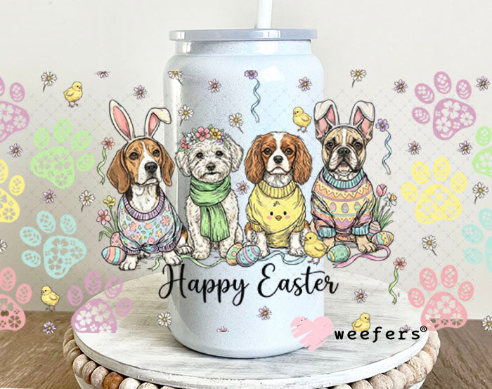 UV DTF Cup Wrap – Happy Easter Dog Friends - Weefers Exclusive 16oz Glass Can Generic Cup Wrap Weefers