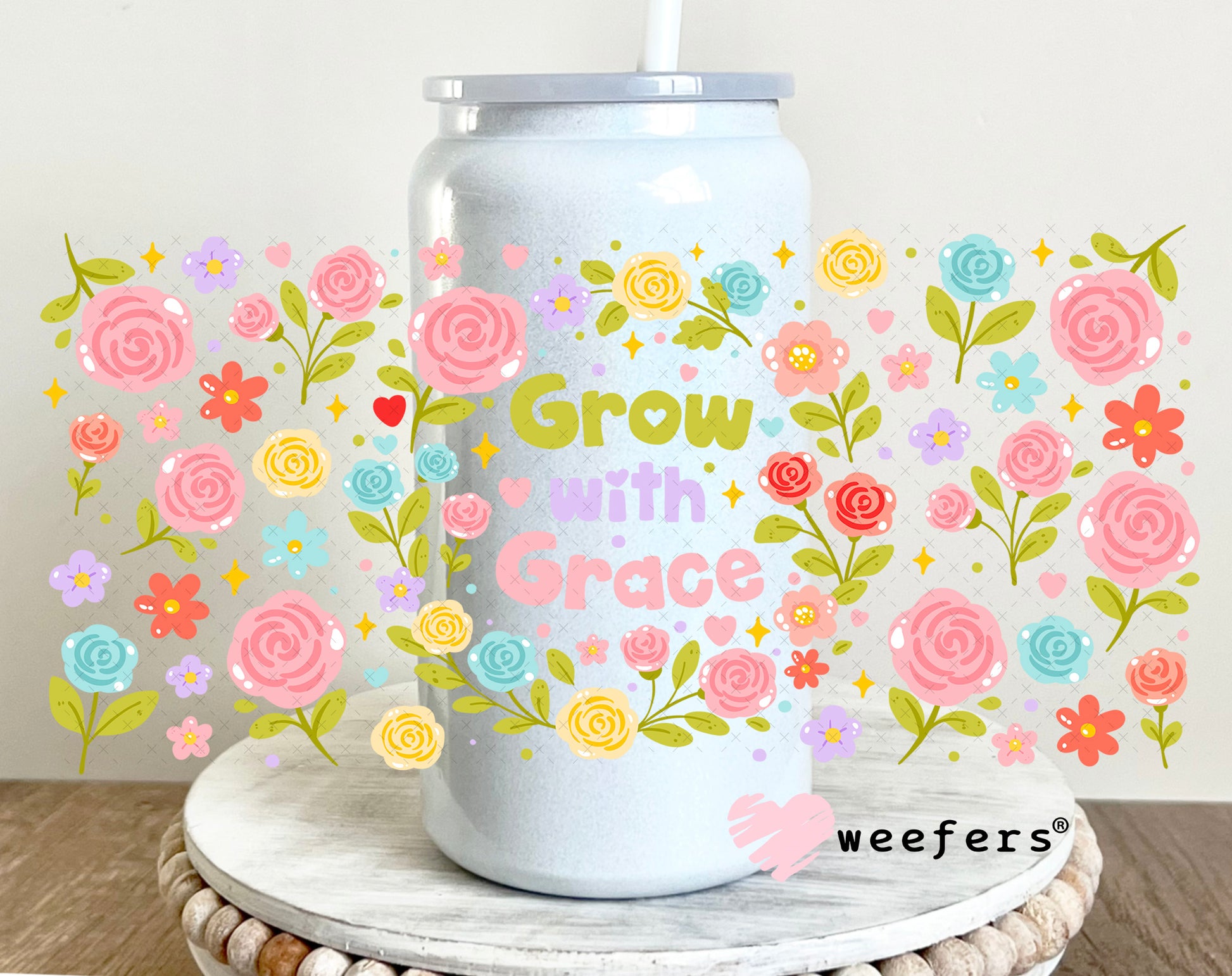 UV DTF Cup Wrap – Grow with Grace 16oz Glass Can Generic Weefers