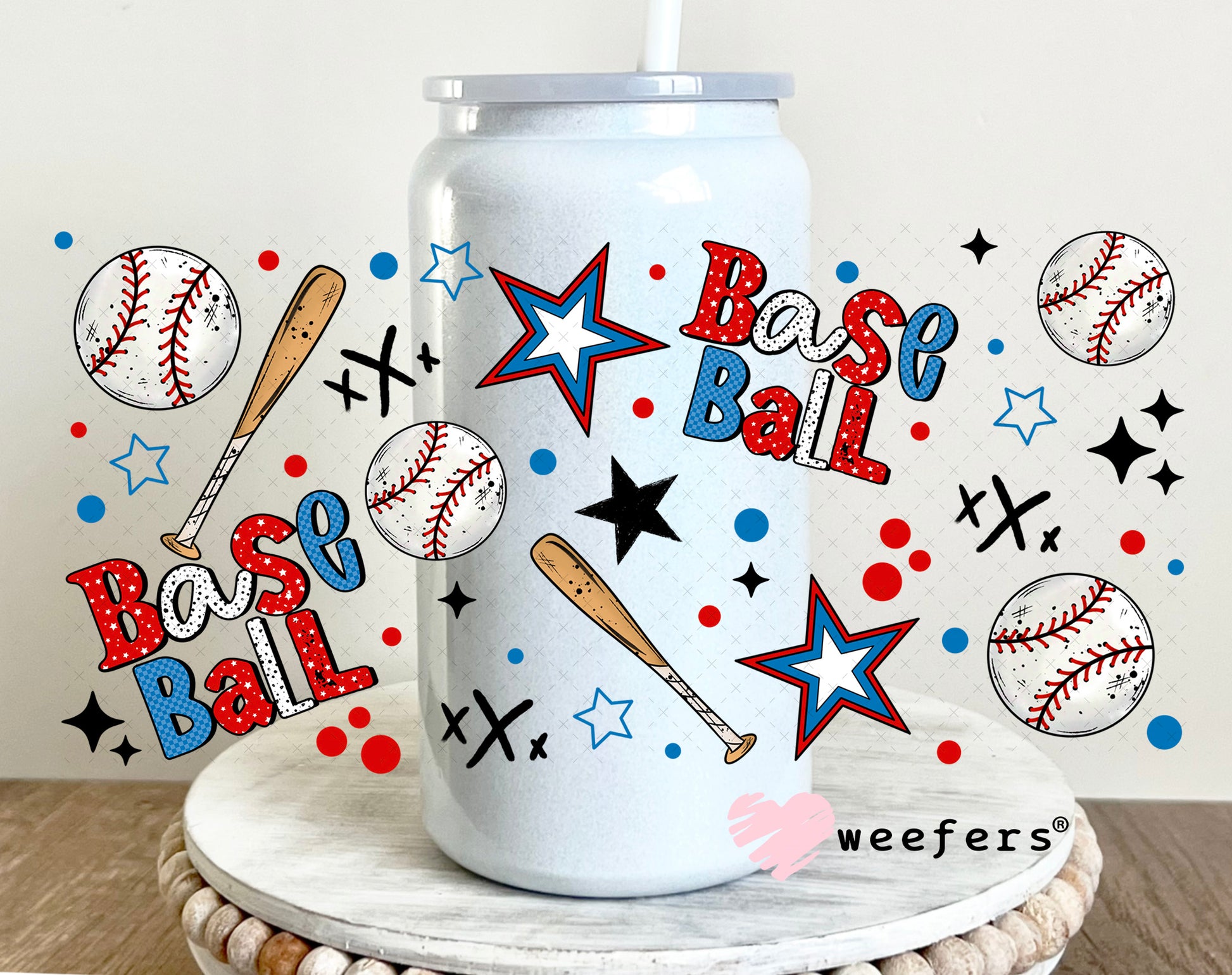 UV DTF Cup Wrap – Baseball Bats and Balls 16oz Glass Can Generic Weefers