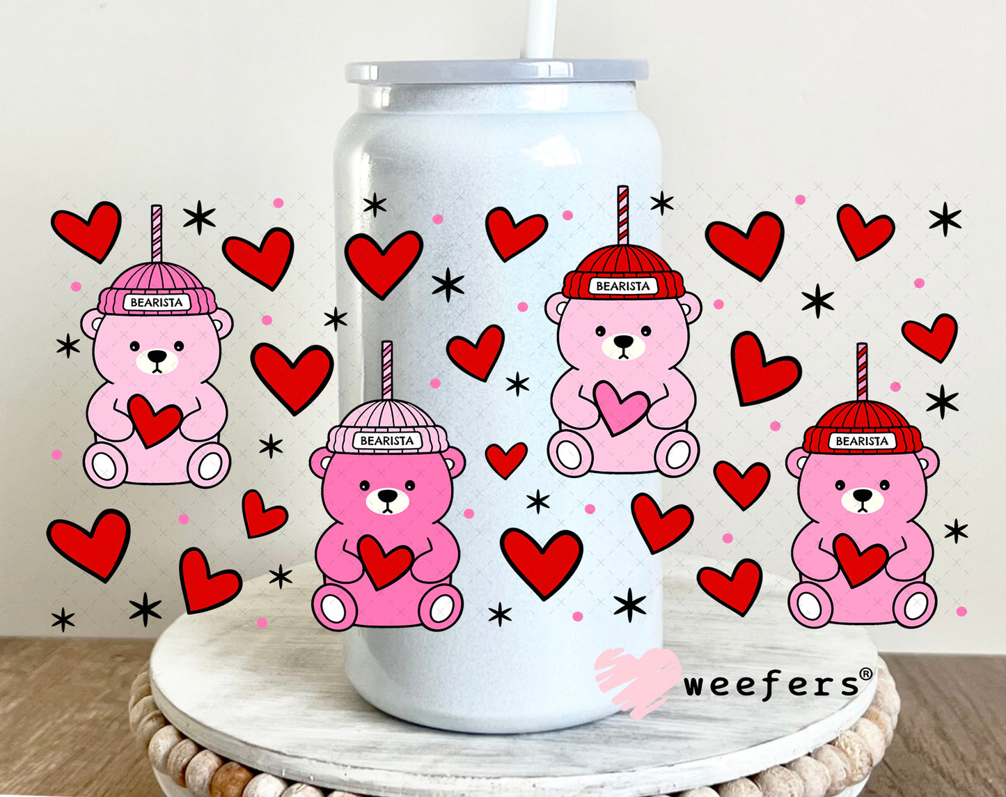 UV DTF Cup Wrap – Viral Pink Bear 16oz Glass Can Generic Weefers