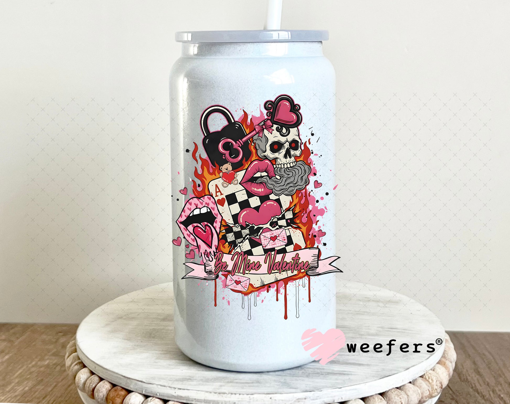 UV DTF Decal - Be Mine Valentine 16oz Glass Can Generic Weefers