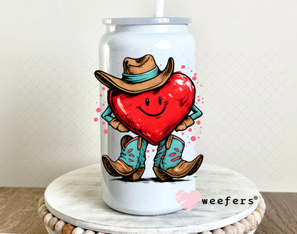 UV DTF Decal - Happy Heart Cowboy 16oz Glass Can Generic Weefers