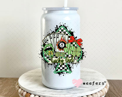 UV DTF Decal - Lucky Girl St. Patrick's Western 16oz Glass Can Generic Weefers