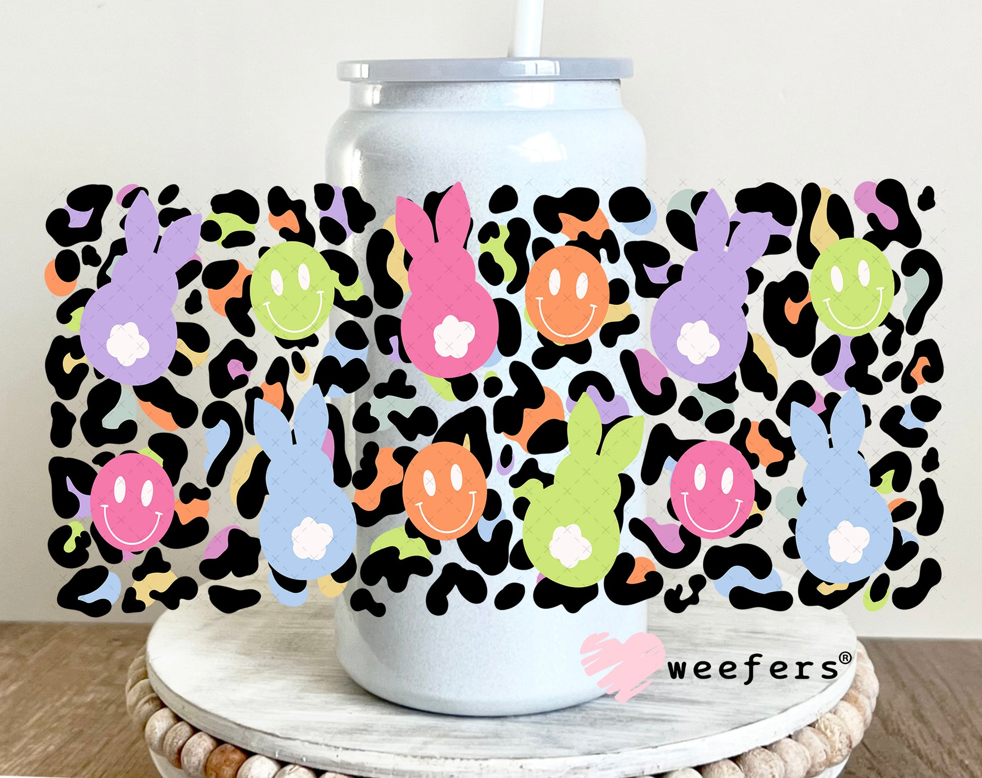 UV DTF Cup Wrap – Cheetah Easter Bunnies 16oz Glass Can Generic Weefers