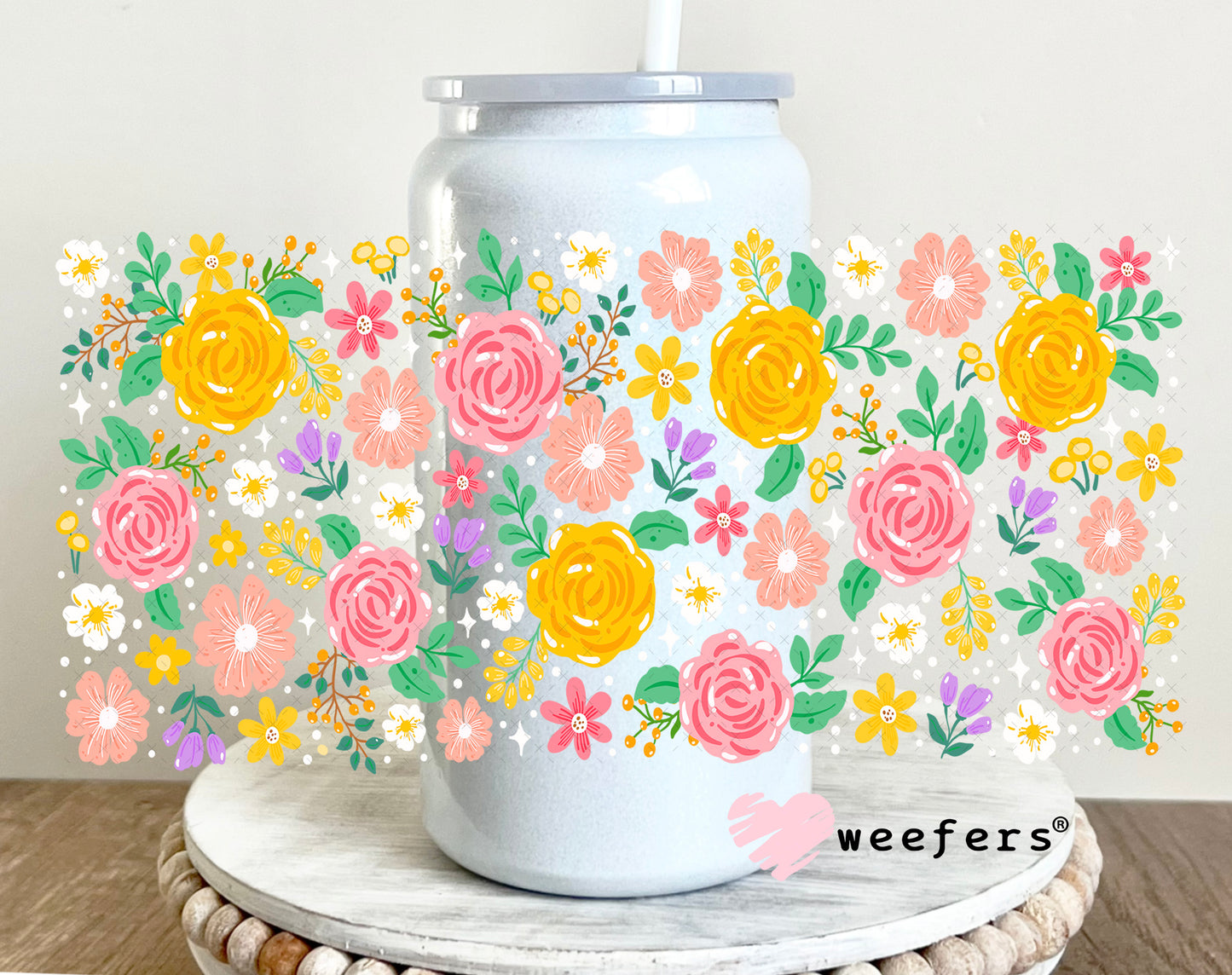 UV DTF Cup Wrap – Spring Roses 16oz Glass Can Generic Weefers