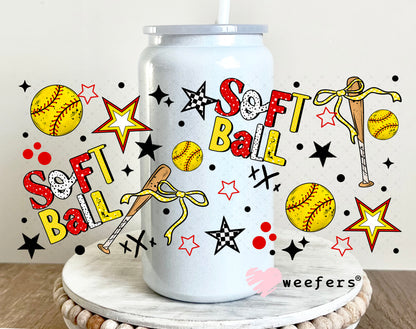 UV DTF Cup Wrap – Softball Bats and Balls 16oz Glass Can Generic Weefers