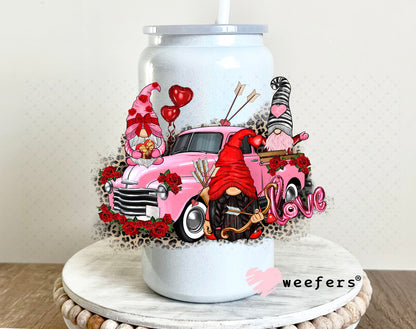 UV DTF Decal - Gnomes Pink Truck Valentine's Day 16oz Glass Can Generic Weefers