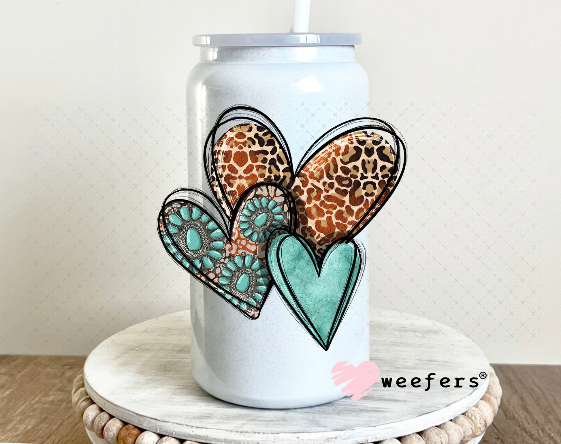 UV DTF Decal - Western Hearts 16oz Glass Can Generic Weefers