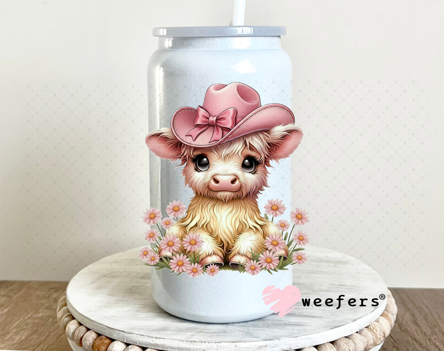 UV DTF Decal - Cowgirl Highlander Cow 16oz Glass Can Generic Weefers