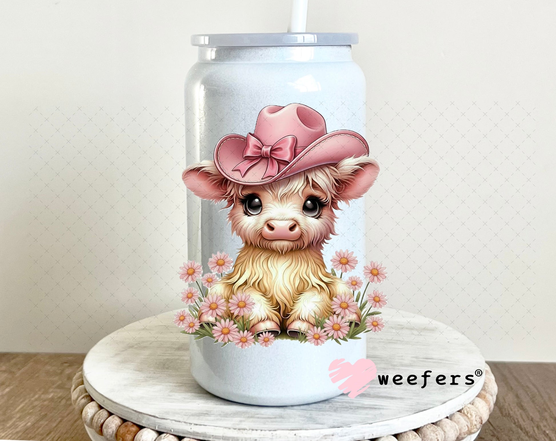 UV DTF Decal - Cowgirl Highlander Cow 16oz Glass Can Generic Weefers