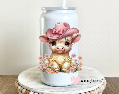 UV DTF Decal - Cowgirl Highlander Cow 16oz Glass Can Generic Weefers