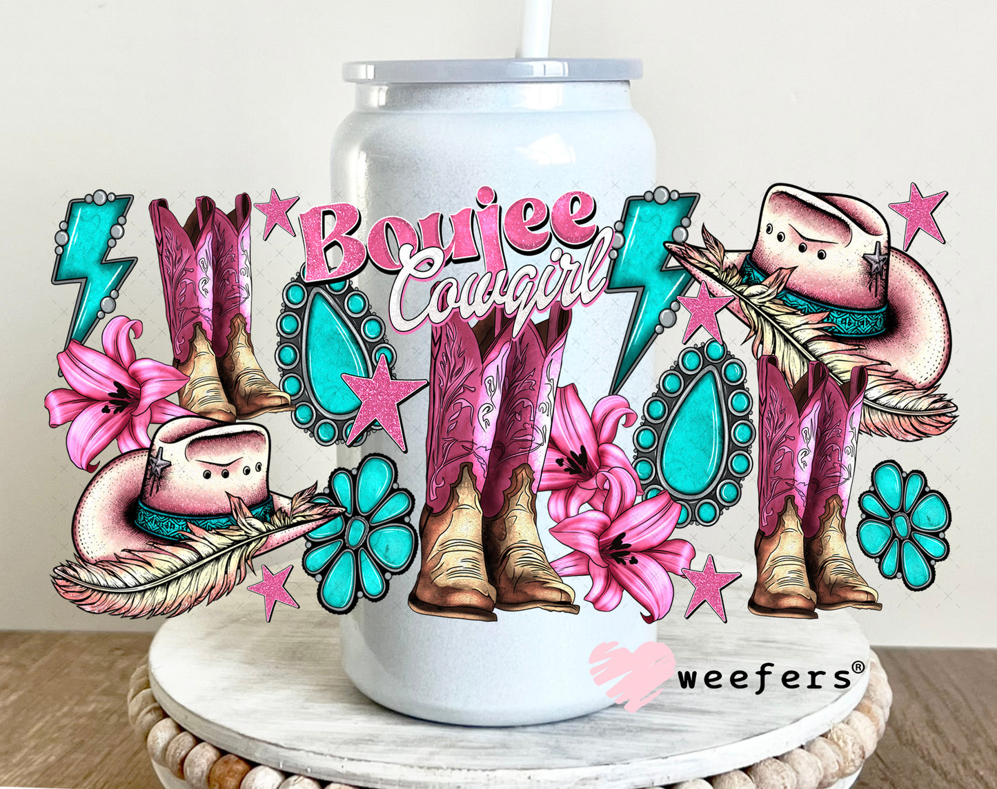 UV DTF Cup Wrap – Boujee Cowgirl 16oz Glass Can Generic Weefers