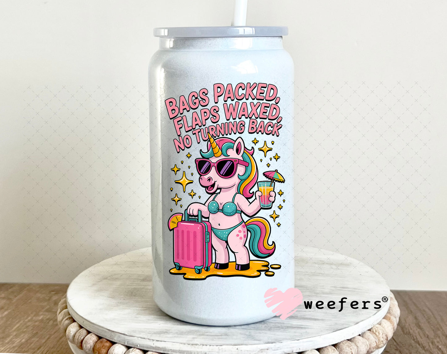 UV DTF Decal - Bags Packed Flaps Waxed No Turning Back 16oz Glass Can Generic Weefers