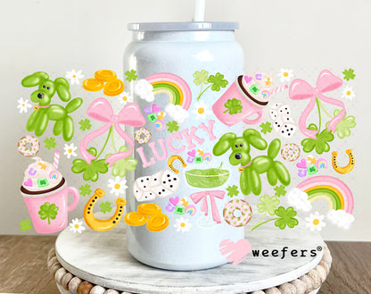 UV DTF Cup Wrap – Lucky Green and Pink Balloon Dog 16oz Glass Can Generic Weefers