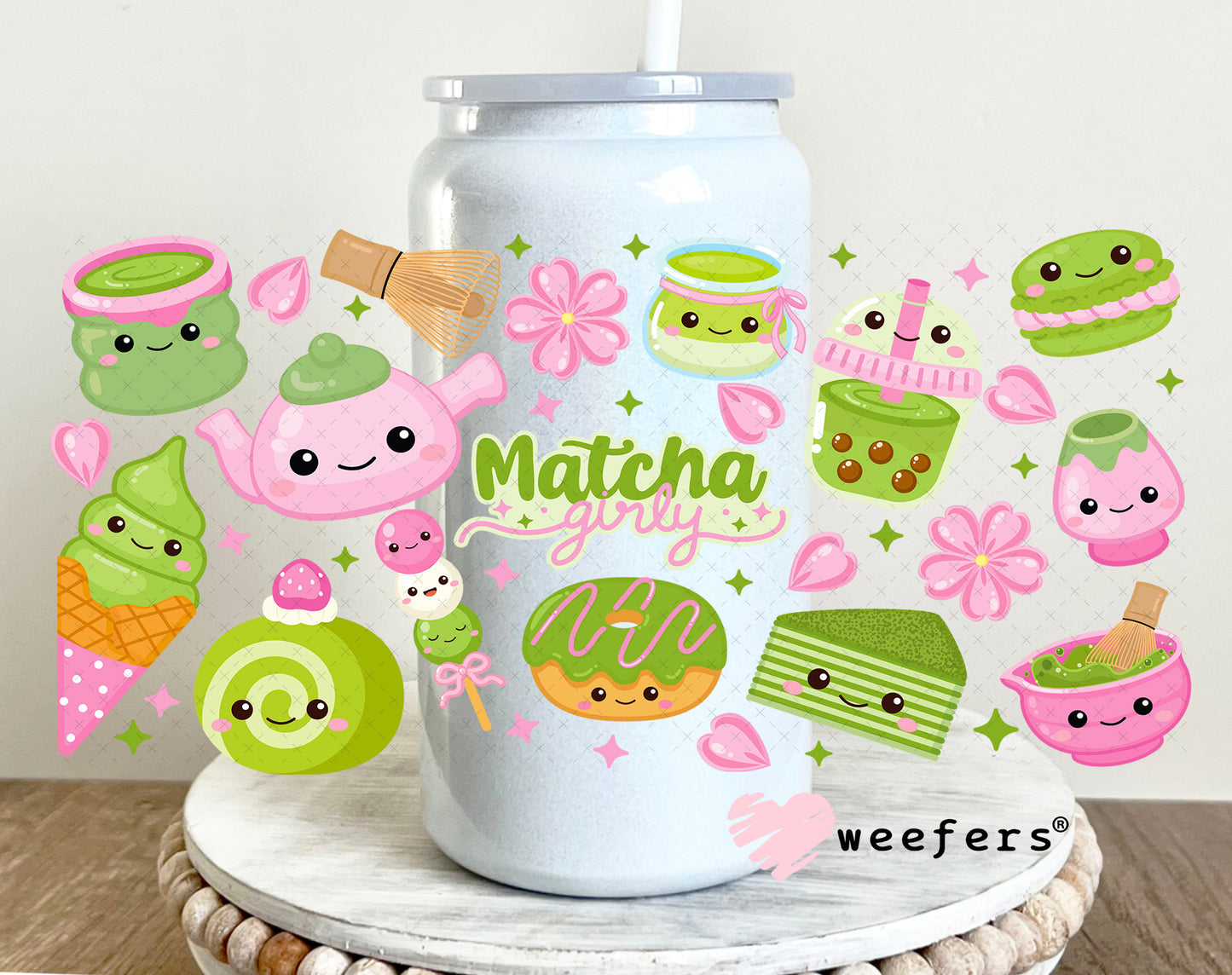 UV DTF Cup Wrap – Match Girly Green and Pink 16oz Glass Can Generic Weefers