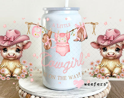 UV DTF Cup Wrap – A Little Cowgirl is on the Way - Weefers Exclusive 16oz Glass Can Generic Cup Wrap Weefers