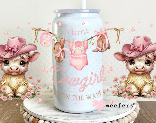 UV DTF Cup Wrap – A Little Cowgirl is on the Way - Weefers Exclusive 16oz Glass Can Generic Cup Wrap Weefers