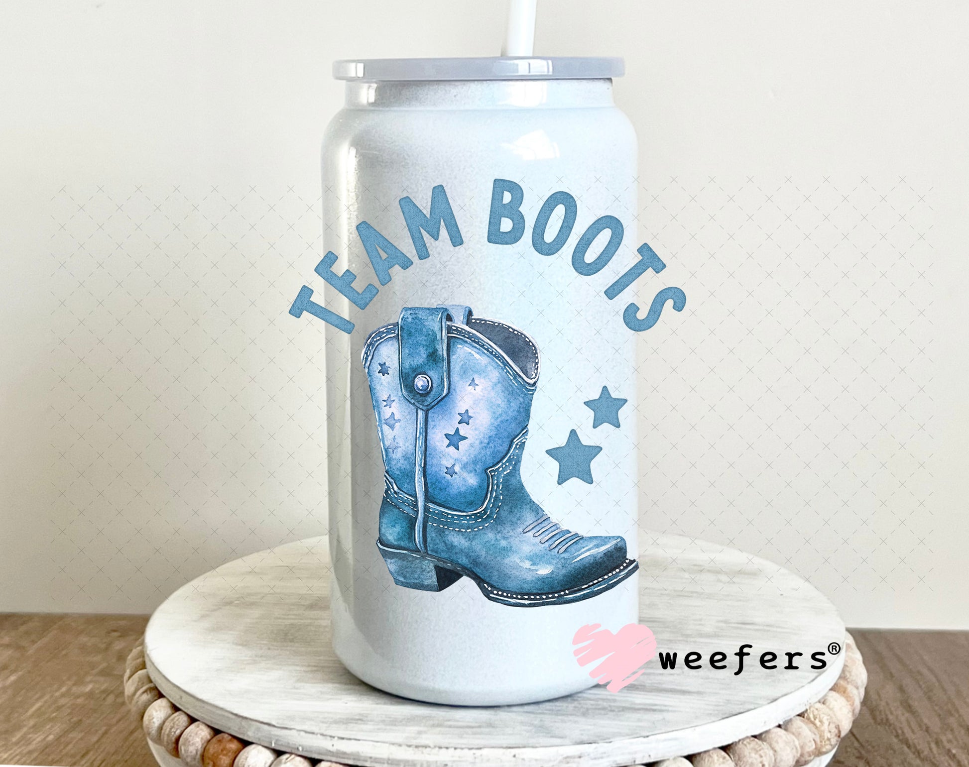 UV DTF Decal - Team Boots Baby Shower Gender Reveal Boy 16oz Glass Can Generic Weefers