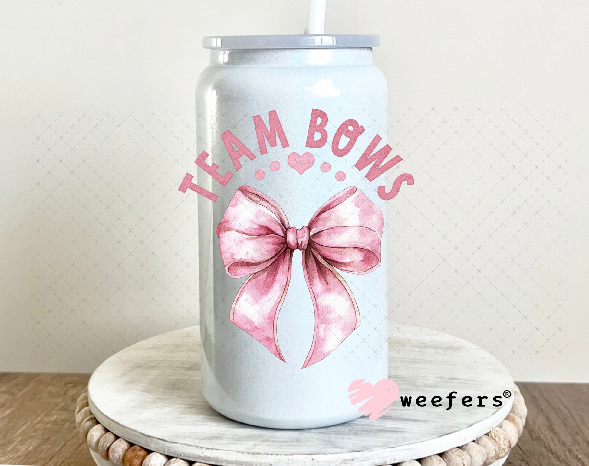 UV DTF Decal - Team Bows Baby Shower Gender Reveal Girl 16oz Glass Can Generic Weefers