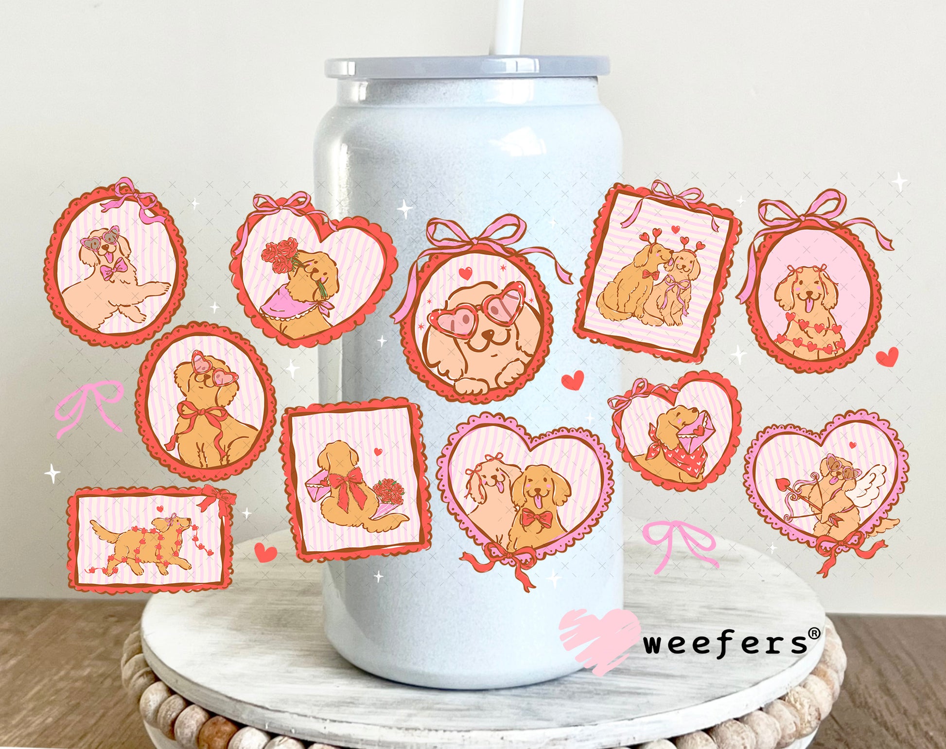 UV DTF Cup Wrap – Golden Retriever Valentine's Day 16oz Glass Can Generic Weefers
