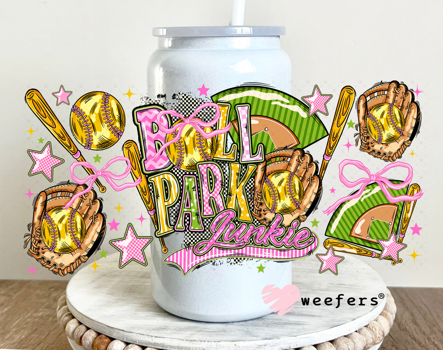 UV DTF Cup Wrap – Ballpark Junkie Softball 16oz Glass Can Generic Weefers